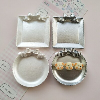 微缩仿真简约复古珍珠白食玩盘子娃屋捏捏装饰盘手工diy树脂配件