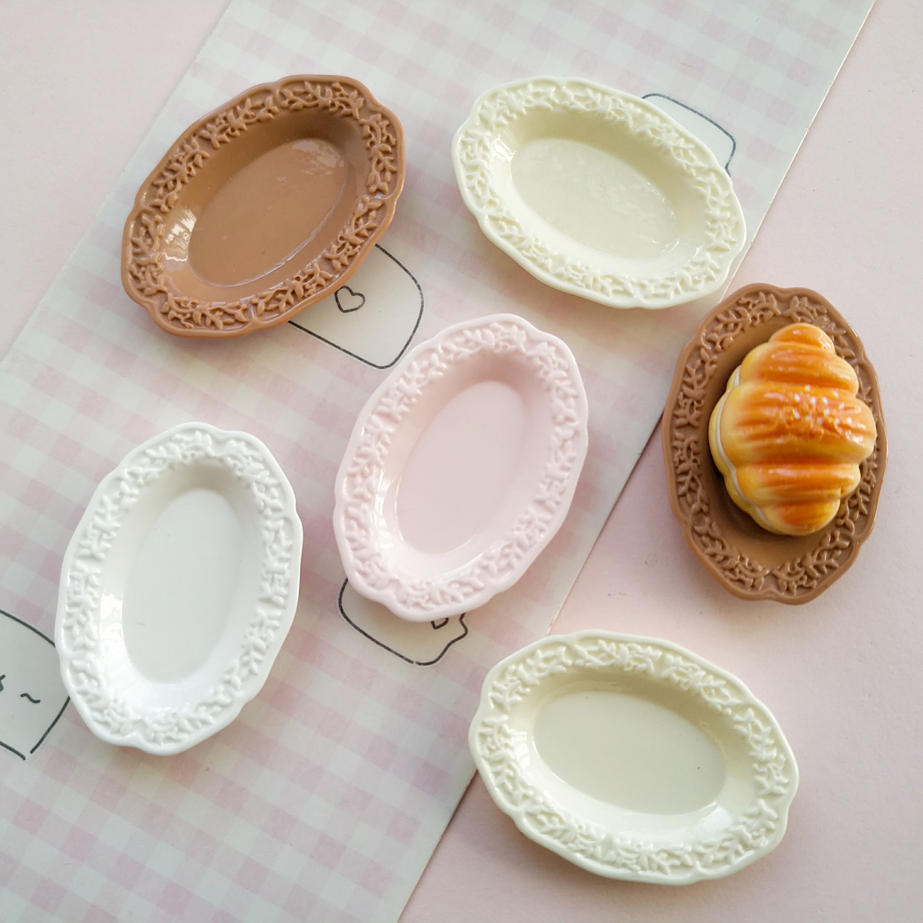 微缩仿真巴洛克雕花食玩盘子娃屋捏捏装饰椭圆盘摆件手工diy配件