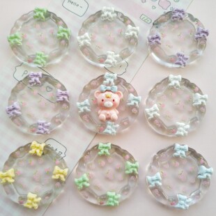 微缩仿真透色蝴蝶结食玩盘子娃屋捏捏装饰盘摆件手工diy树脂配件