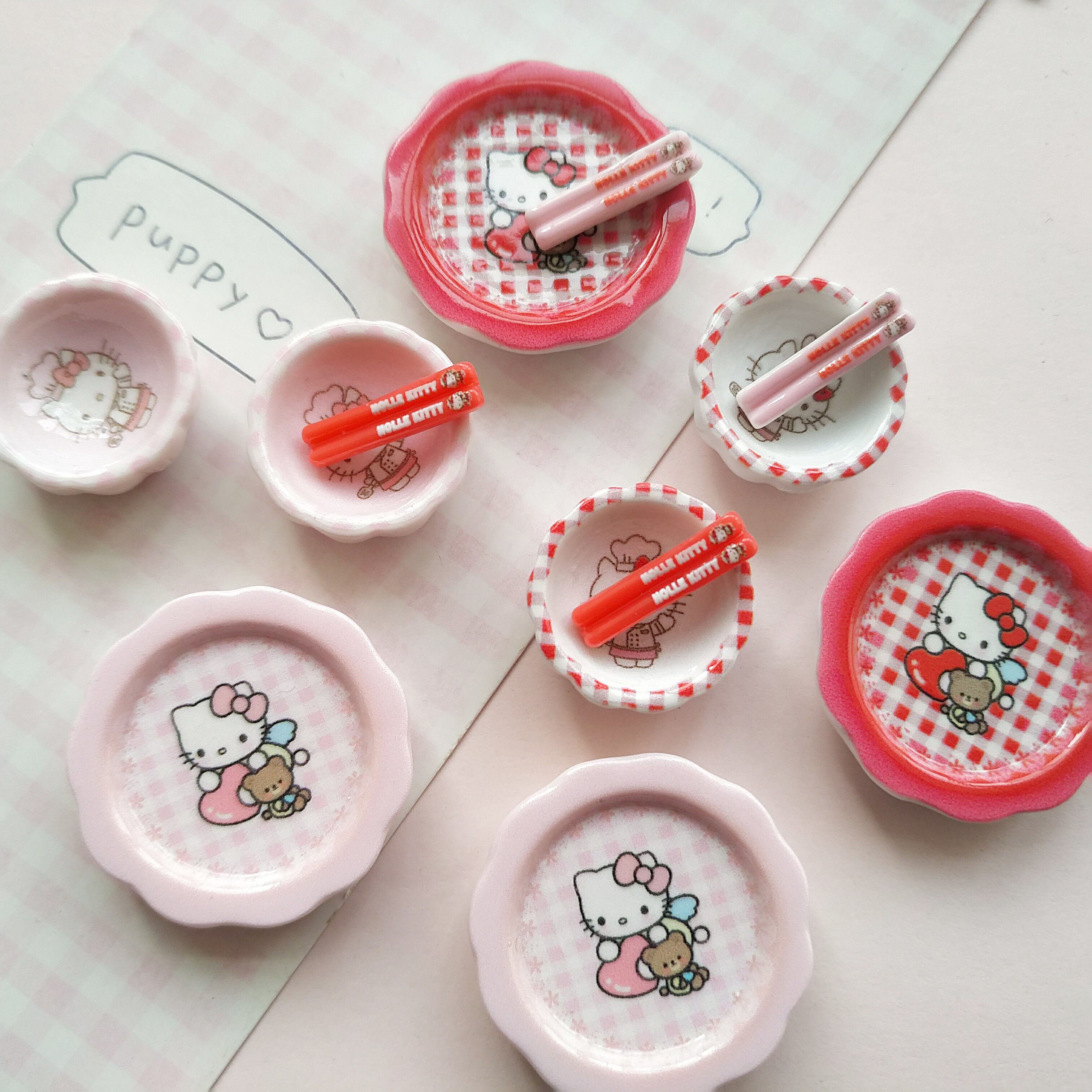 微缩仿真kt食玩餐具小碗盘子娃娃屋捏捏装饰摆件手工diy树脂配件