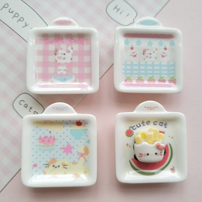 微缩卡通猫咪仿真食玩盘子娃娃屋捏捏装饰盘子摆件diy奶油胶配件