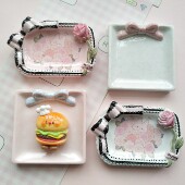 微缩仿真蝴蝶结兔子食玩盘子娃娃屋捏捏装 饰方盘摆件手工diy配件