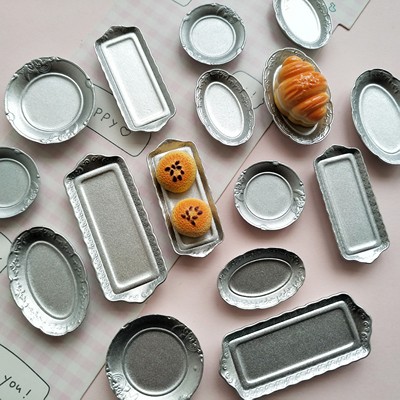 微缩仿真复古法式银食玩盘子娃屋捏捏装饰盘摆件手工diy树脂配件