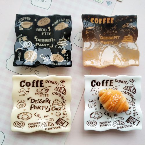 微缩仿真油纸食玩面包盘子娃娃屋捏捏装饰盘摆件手工diy树脂配件