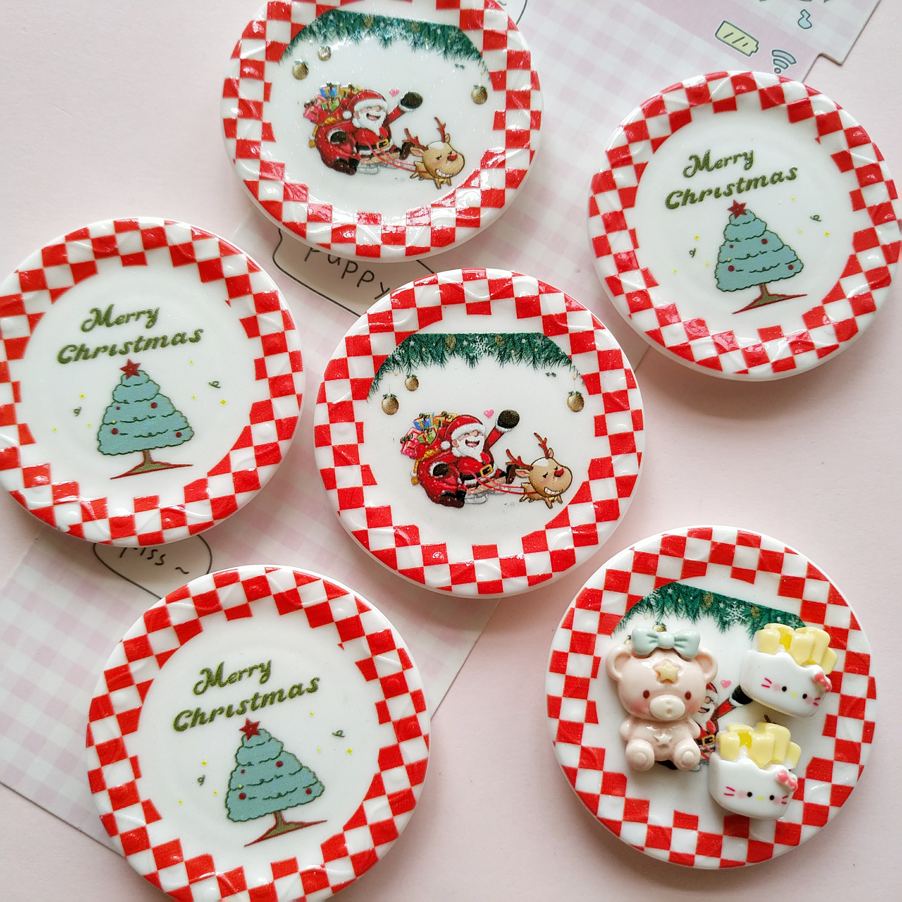 微缩仿真圣诞节食玩盘子娃屋场景捏捏装饰圆盘diy奶油胶树脂配件