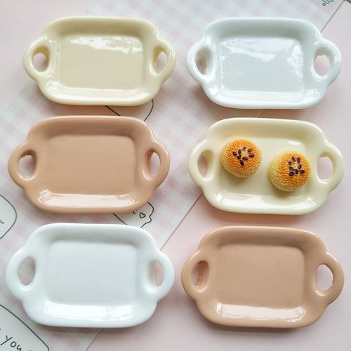 微缩仿真双耳食玩面包托盘子娃娃屋捏捏装饰摆件盘diy奶油胶配件