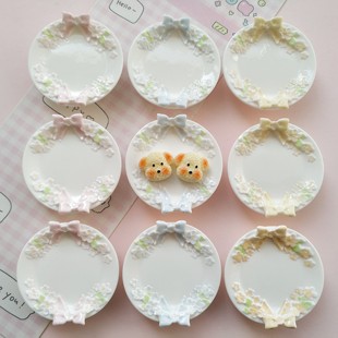 微缩仿真浮雕蝴蝶结食玩盘子娃屋捏捏装饰盘摆件diy手工树脂配件