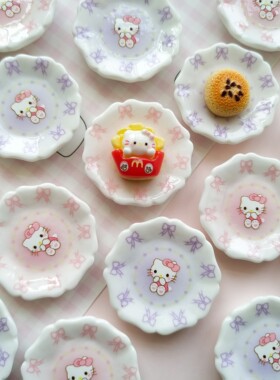 微缩蝴蝶结kt仿真食玩盘子模型捏捏装饰过家家diy奶油胶树脂配件