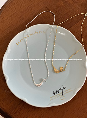 Fanxy韩国ins博主fever同款黄铜镀k金牛角包项链氛围感锁骨链