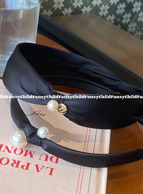 Fanxy黑色缎面珍珠高级感发箍 法式气质发卡网红百搭发饰女