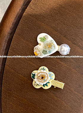 Fanx韩系ins风小众设计软陶点钻花朵发夹女复古精致韩风发夹BB夹