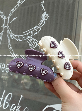 Fanxy韩系ins风闪钻爱心醋酸抓夹小众法式发夹鲨鱼夹紫色撞色头饰