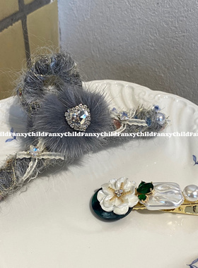 Fanxy自制灰色蝴蝶结毛线混线氛围感发夹抓夹