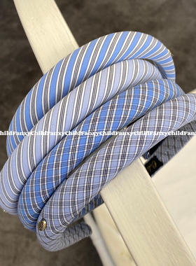 蓝色格纹布艺海绵发箍简约时尚外出头箍百搭斜纹高颅顶压发发箍