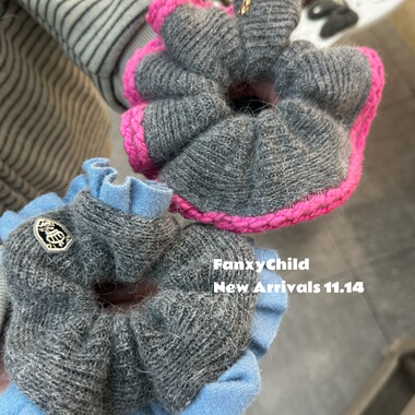 Fanxy羊毛线针织大肠发圈彩色花边女高级感慵懒风丸子头韩系发饰