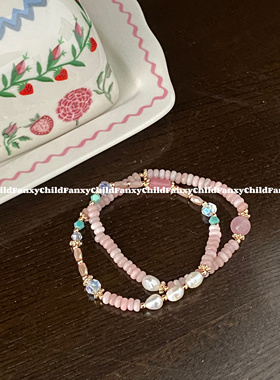 Fanxy新中式小众设计粉色澳宝串珠双圈手链女新中式高级手串57cm