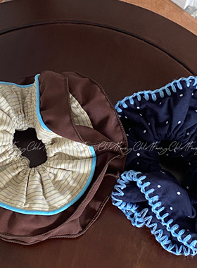 Fanxy韩国秋冬新款ins风撞色条纹大肠发圈女小蛮腰款显脸小丸子头