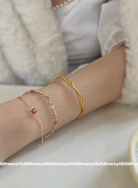 Fanxy轻奢草莓粉水晶复古宝石高级感珍珠碧玺双层手链不掉色
