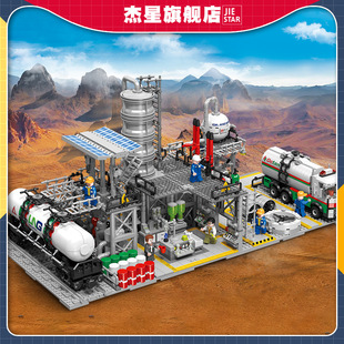 杰星天然气储蓄中心化工厂模型拼装积木早教玩具实验室运输站礼物