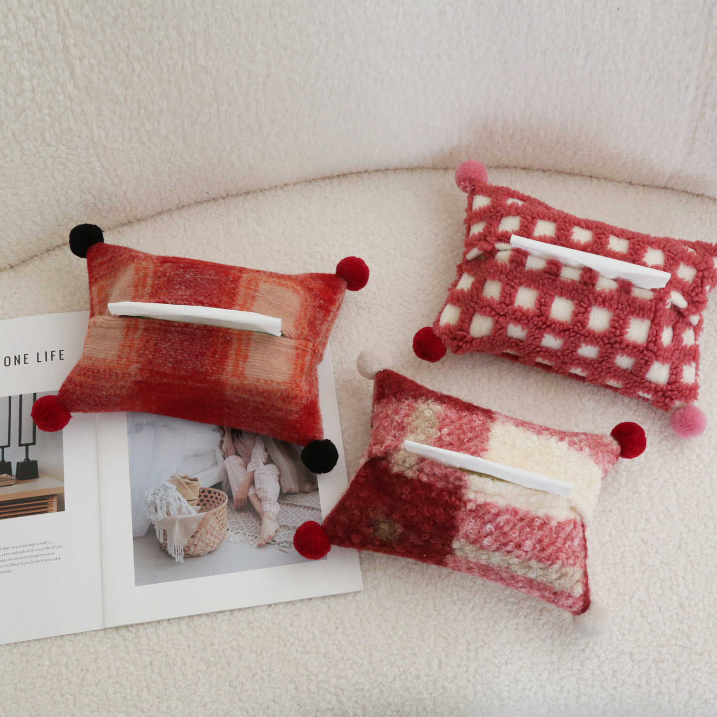 ins风手作纸巾盒抽纸盒创意毛球纸巾包高颜值纸巾袋卧室抽纸袋,家居饰品,装饰纸巾盒,淘宝优惠券,粉丝福利购,淘宝优惠卷