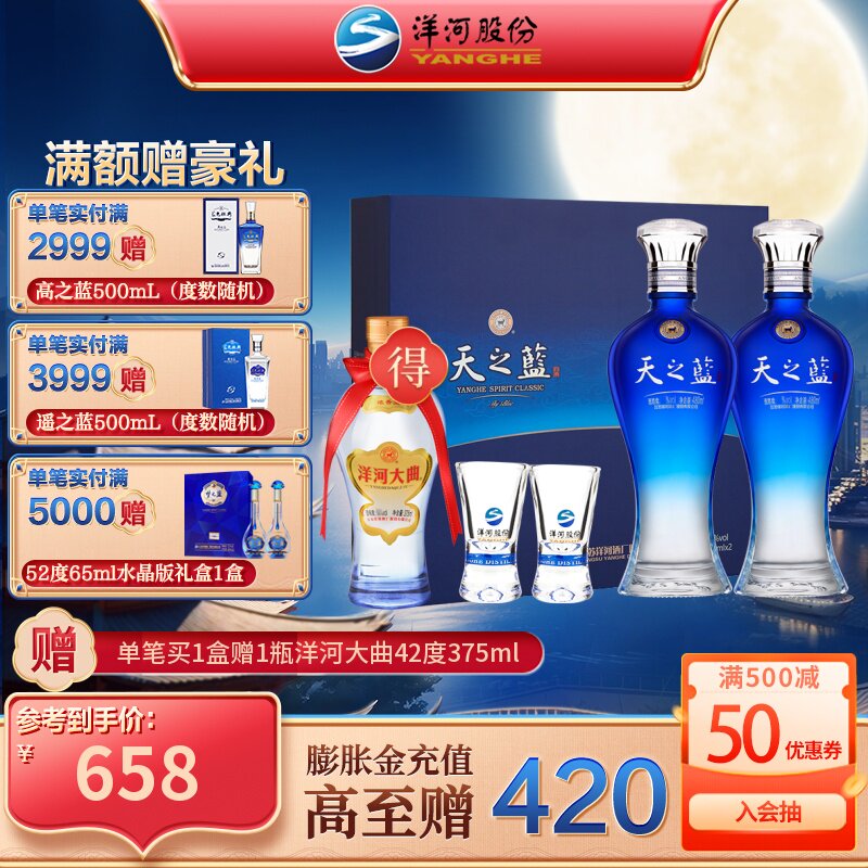 洋河天之蓝46度480mL*2瓶装礼盒版白酒 官方自营旗舰店 绵柔白酒使用感如何?