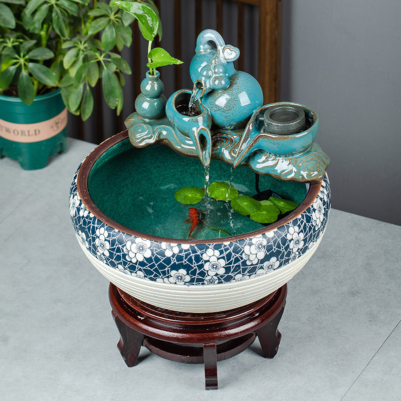 陶瓷鱼缸循环流水摆件景观金鱼缸乌龟缸水培缸睡莲盆陶瓷客厅装饰