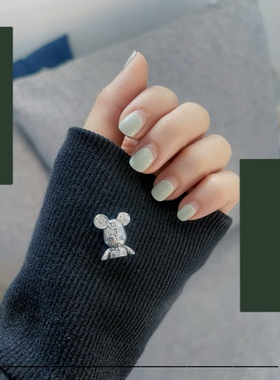 合作款925纯银小熊按扣刻字迷你小胸针可当耳钉衣领扣小众轻奢