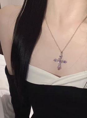 波西米亚风格彩色十字架吊坠女哥特欧美风辣妹锁骨链