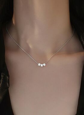 999纯银方糖项链2024小众女锁骨链高级