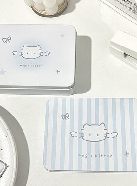 ins风天使小猫马口铁桌面收纳盒小卡卡膜贴纸小纸条可爱收纳