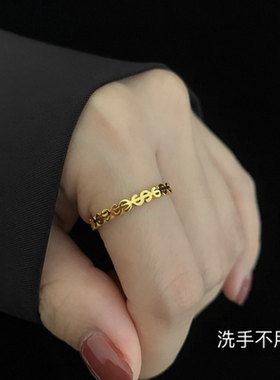 暴富钱币符号戒指S字母素圈指环显白小众个性钛钢女士