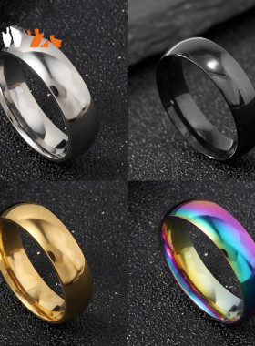 不锈钢钛钢简约亮光面4mm内外圆弧情侣戒指舒适佩戴