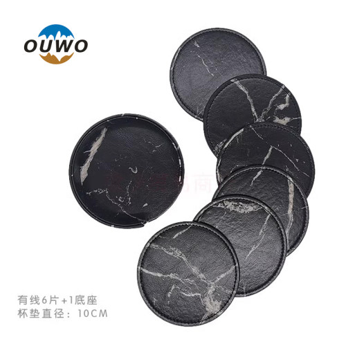 厂家直销10cm有线皮革杯垫圆形