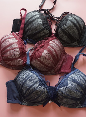 断码特惠707580B蕾丝网纱黑纱聚拢文胸套装 小胸聚拢少女薄杯内衣