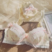 新品 公主风薄杯文胸套装 印花卡哇伊可爱蝴蝶结聚拢内衣舒适蕾丝