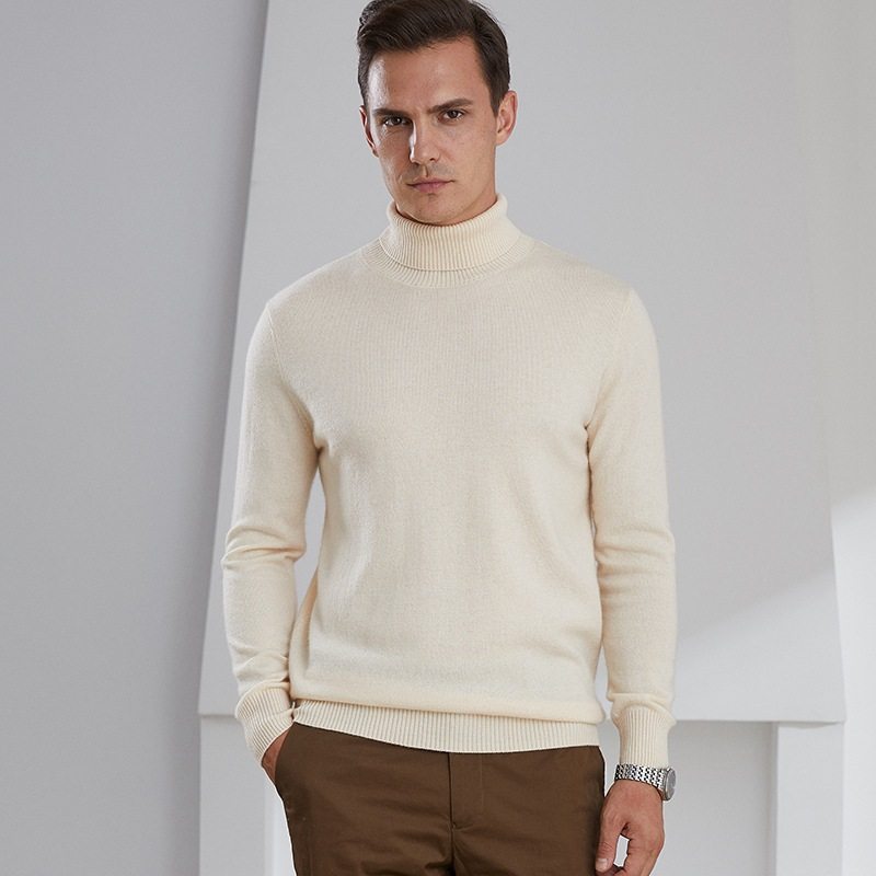 秋冬季新款羊绒衫男高领轻奢纯色加厚宽松休闲百搭针织羊毛打底衫