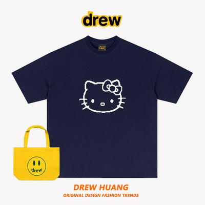 DREW美式潮牌笑脸凯蒂猫holle kitty涂鸦印花圆领纯棉短袖T恤情侣