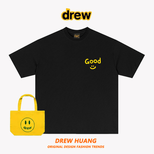 美式潮牌DREW胸前字母GOOD笑脸印花圆领重磅纯棉短袖T恤百搭上衣