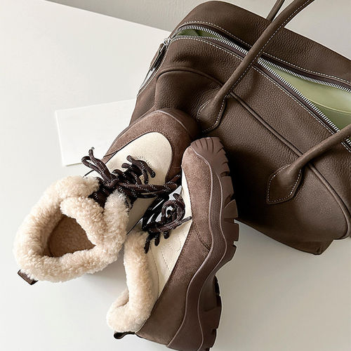 小个子厚底系带德训鞋女保暖