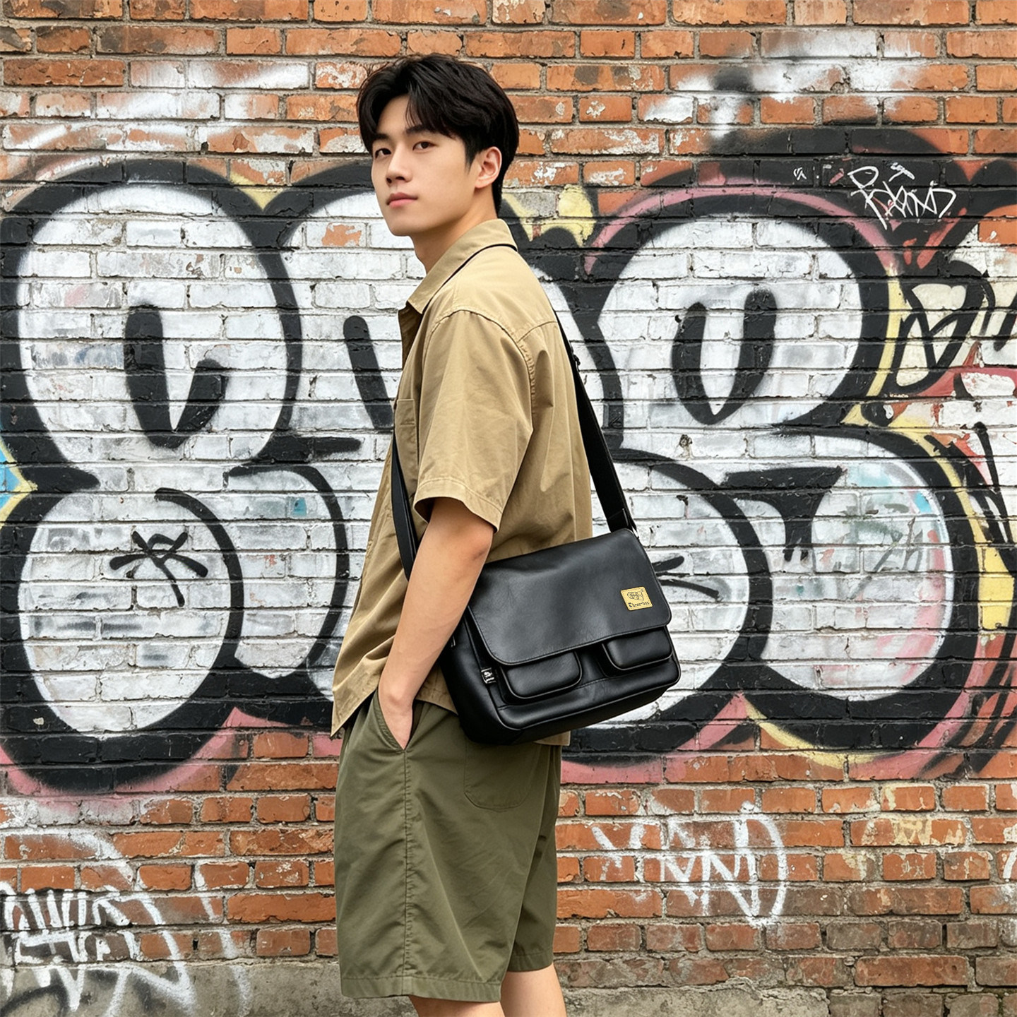 threebox复古PU皮翻盖男士包