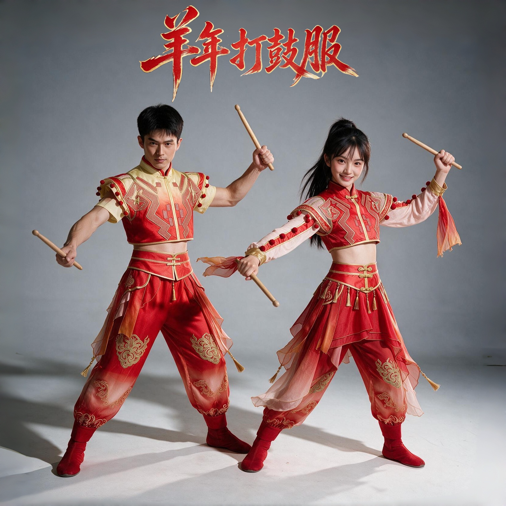 羊年新款打鼓服演出服租赁男女喜庆开场舞春节年会腰鼓表演服装