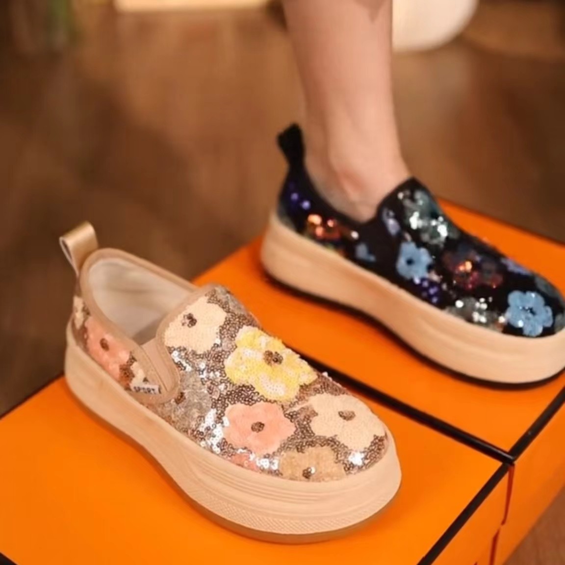 厚底乐福鞋花朵珠片懒人休闲鞋女2025年春季新款一脚蹬软底单鞋,女鞋,乐福鞋（豆豆鞋）,淘宝优惠券,粉丝福利购,淘宝优惠卷