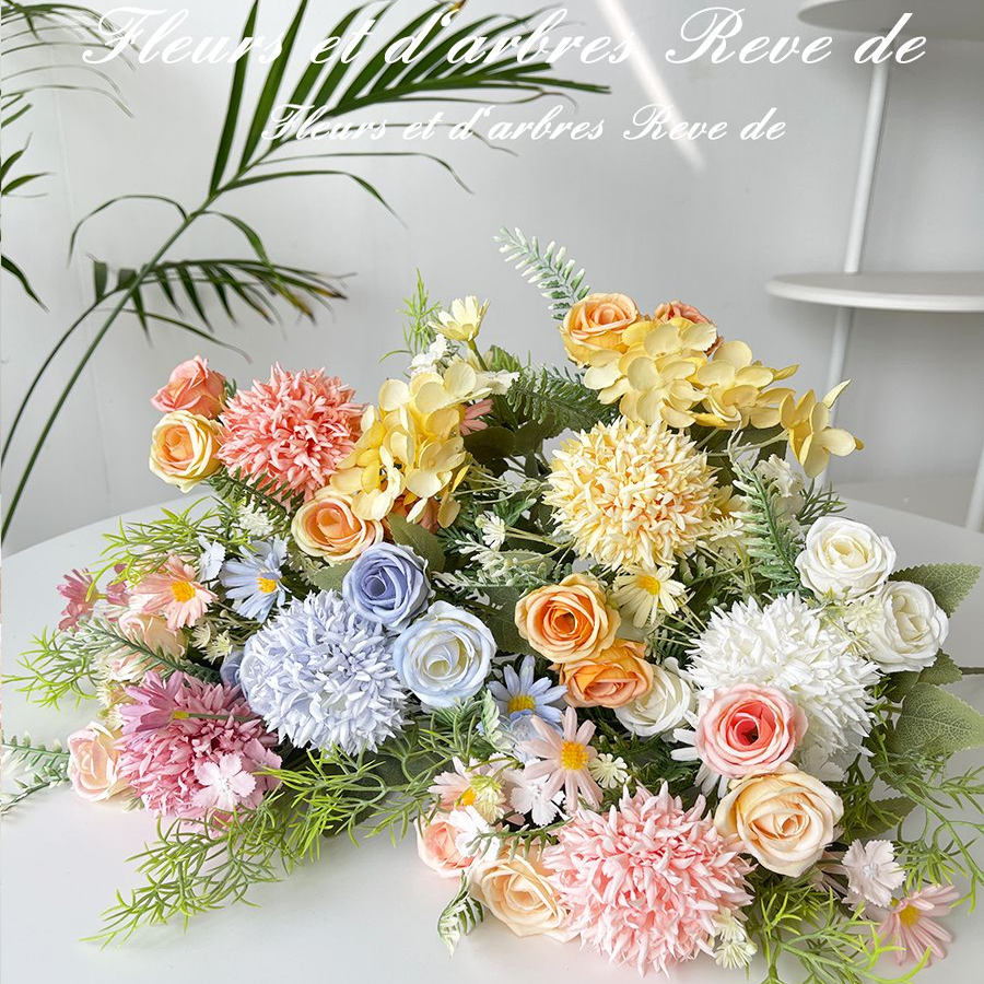 假花仿真花束小清新拉丝玫瑰绣球绢花塑料花干花捧花婚庆装饰摆设