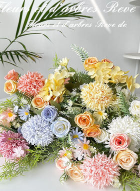 假花仿真花束小清新拉丝玫瑰绣球绢花塑料花干花捧花婚庆装饰摆设