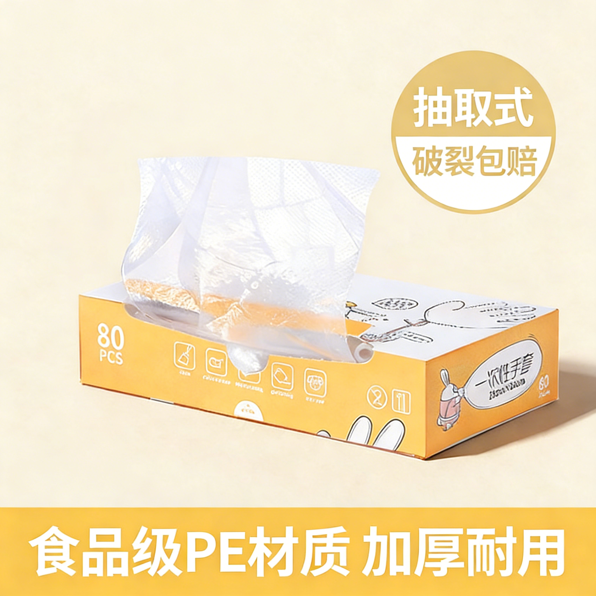 宜洁抽取式一次性PE手套加厚食品级餐饮加厚家用透明盒装厨房洗碗,餐饮具,一次性手套,淘宝优惠券,粉丝福利购,淘宝优惠卷
