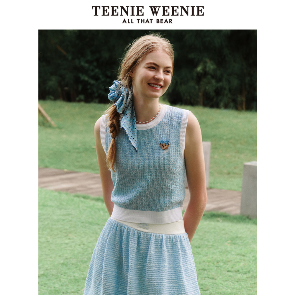 TeenieWeenie小熊女装针织T恤夏季休闲时髦款学院风撞色背心