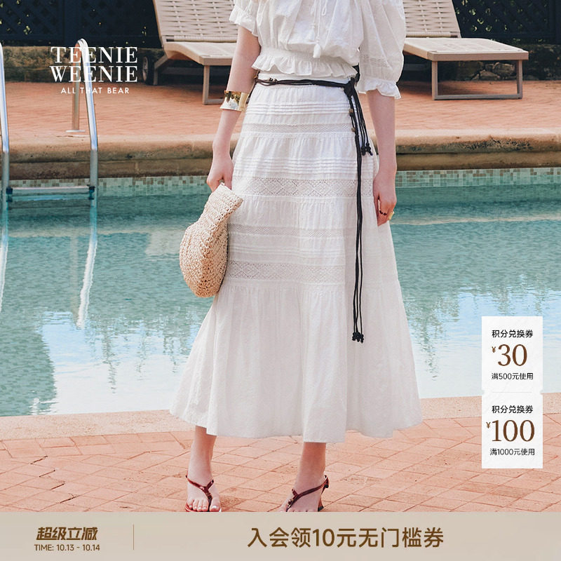 TeenieWeenie小熊女装夏季时尚少女感蕾丝裙子质感A字半身裙长款