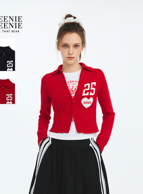 TEENIEWEENIE bearnova26春季新款女装高翻领双拉头修身提花开衫