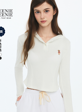 TEENIEWEENIE bearnova26春季新款女柔软舒适萌趣刺绣连帽长袖T恤