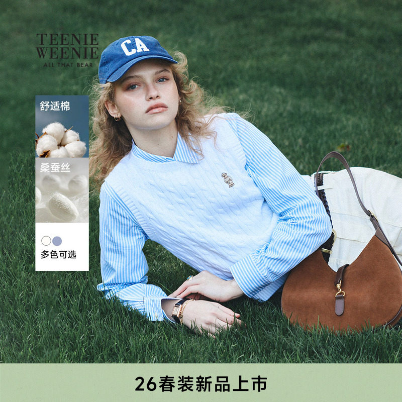 TeenieWeenie小熊女装毛针织衫26年春季新款复古绞花圆